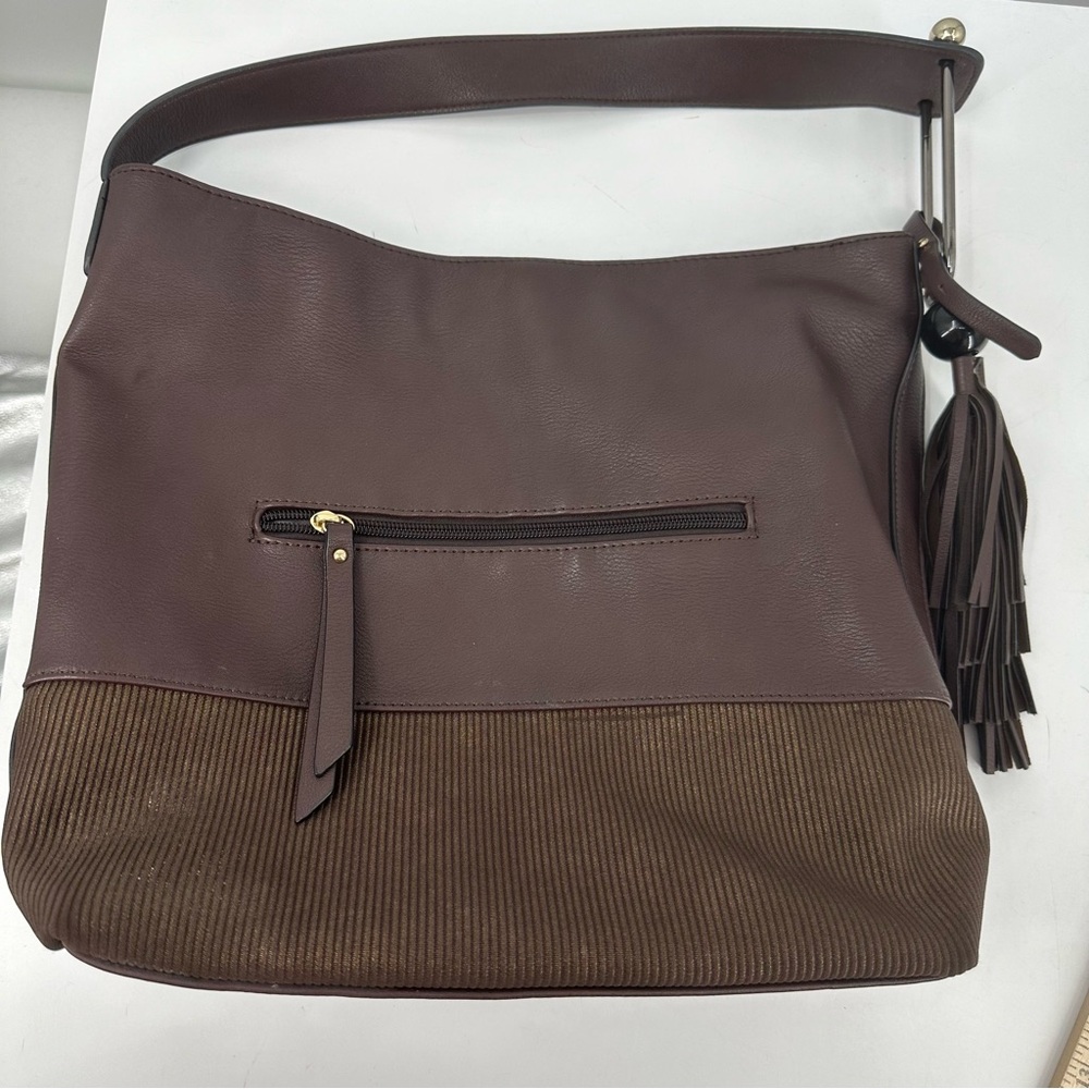Sondra Roberts Vegan Leather Shoulder Bag Corduroy Hardware Tassel | Bin B